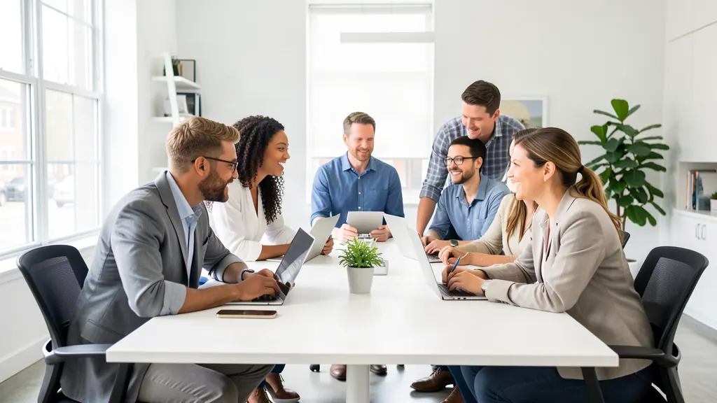 Consulting team collaborating in a modern office